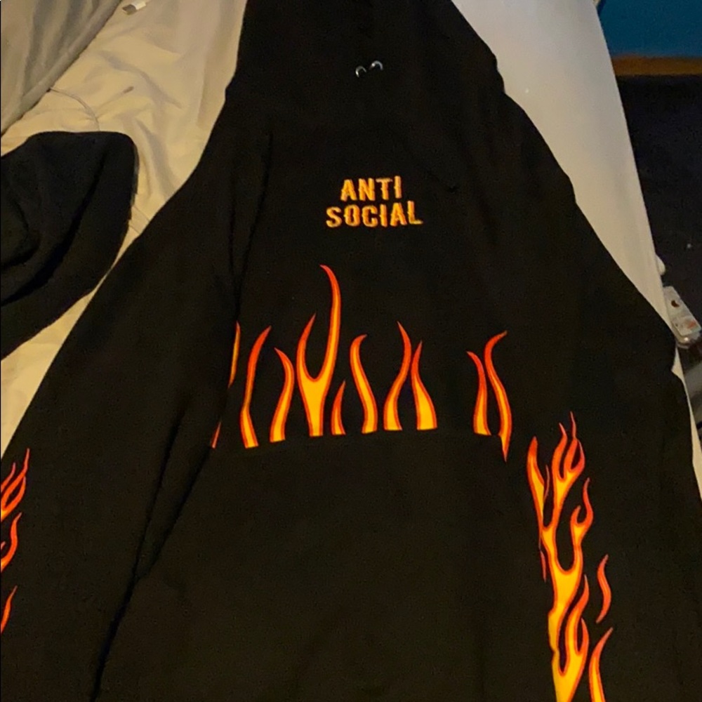 anti social hoodie with flames.